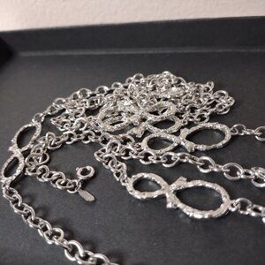 Long 57 Inch Silver Tone Emmons Necklace